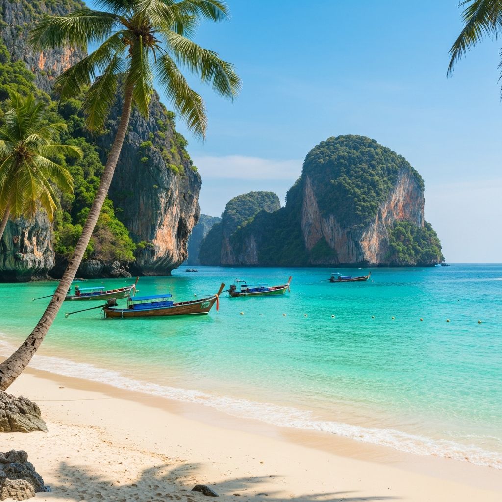 Thailand Urlaub - Phuket Strand mit Longtail-Booten