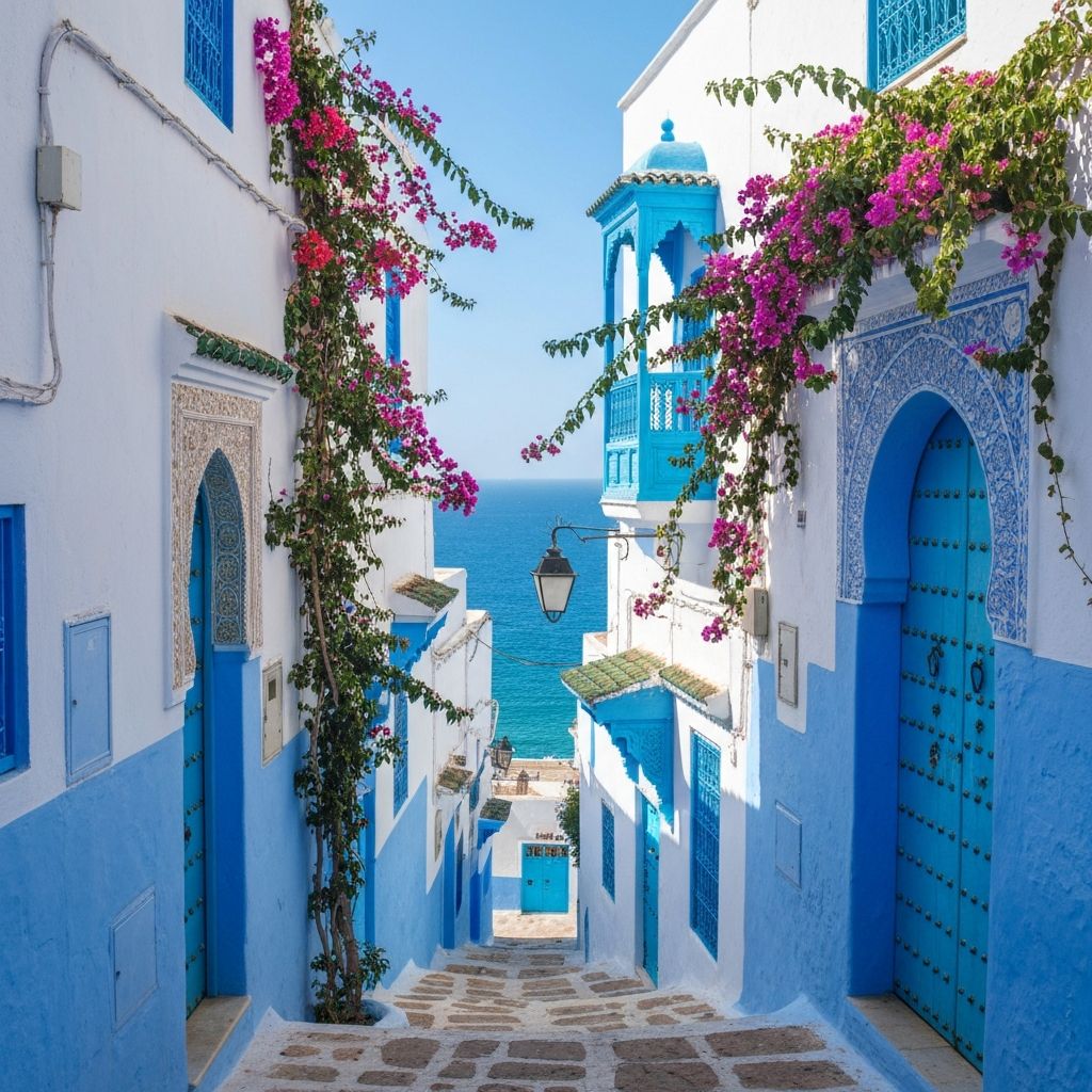 Tunesien Urlaub - Sidi Bou Said blaue Türen und weiße Häuser