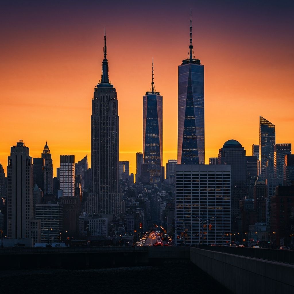 New York USA - Manhattan Skyline bei Sonnenuntergang