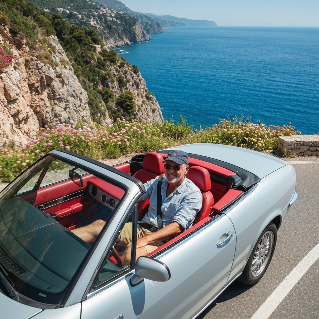 Cabrio Mietwagen auf Küstenstraße - Freiheit im Urlaub