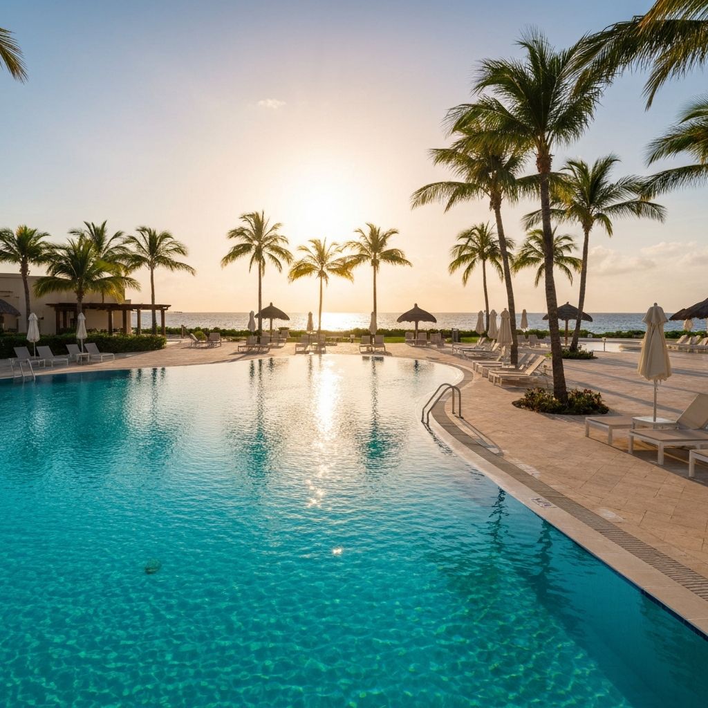 Pauschalurlaub guenstig buchen - Luxurioeses All Inclusive Resort mit Pool und Palmen